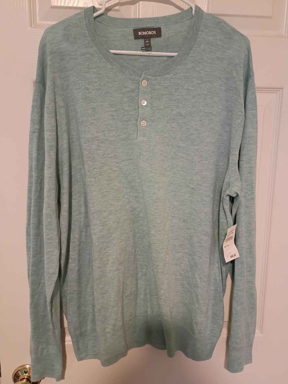 Bonobos Men's Heathered Green Lightweight Henley Sweater NWT XXL Linen/Cotton